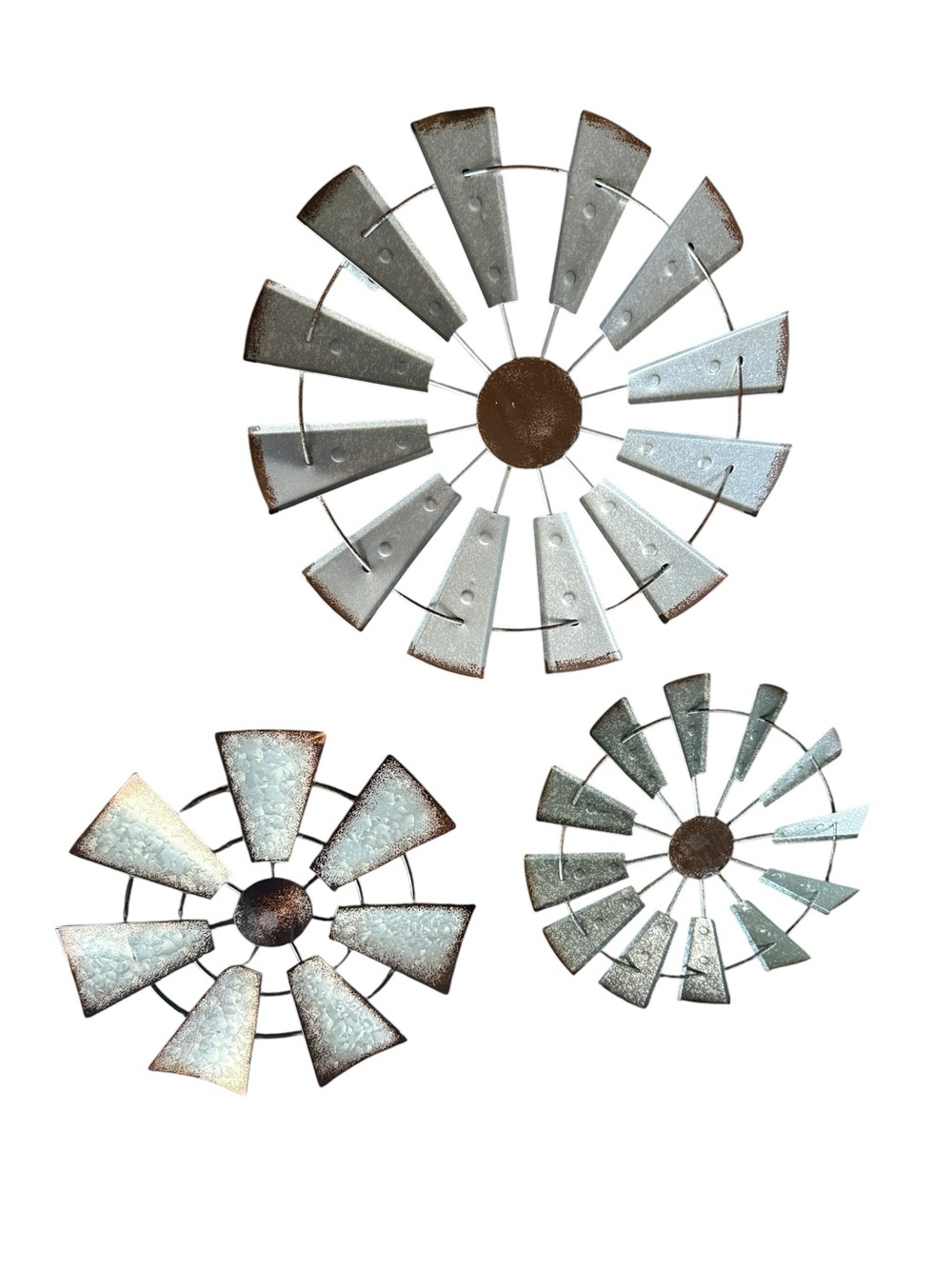 Rustic farmhouse galvanized metal windmill wall decor set of 3.